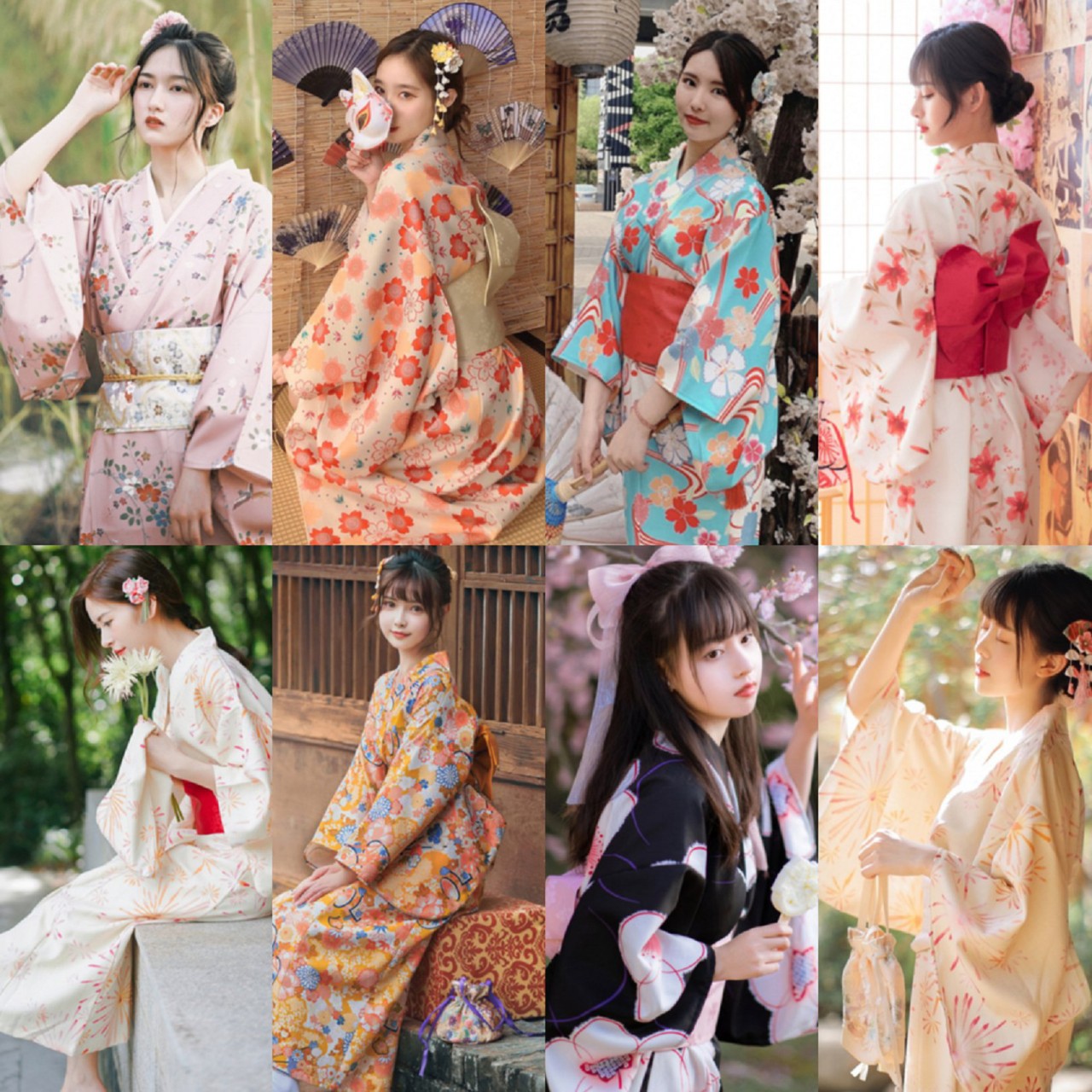 Trang Phục Kimono nữ truyền thống Nhật Bản, Yukata nữ cao cấp đầy đủ phụ kiện kèm theo