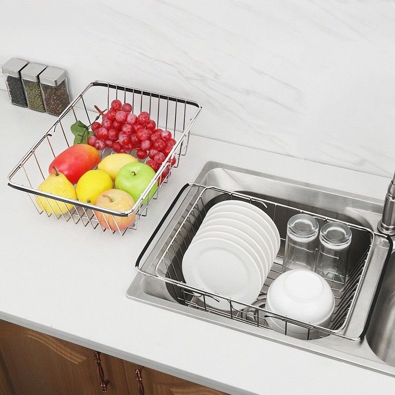 Rổ inox 304 đặt trên chậu rửa bát