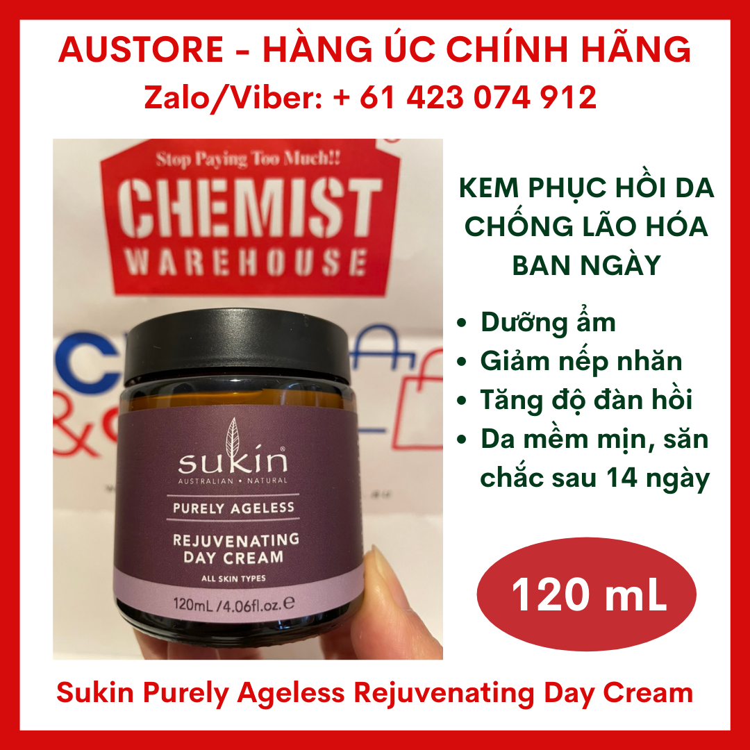 [Bill Úc] Sukin Purely Ageless Rejuvenating Day Cream 120ml - Kem Trẻ Hóa Chống Lão Hóa Da Ban Ngày Sukin 120mL