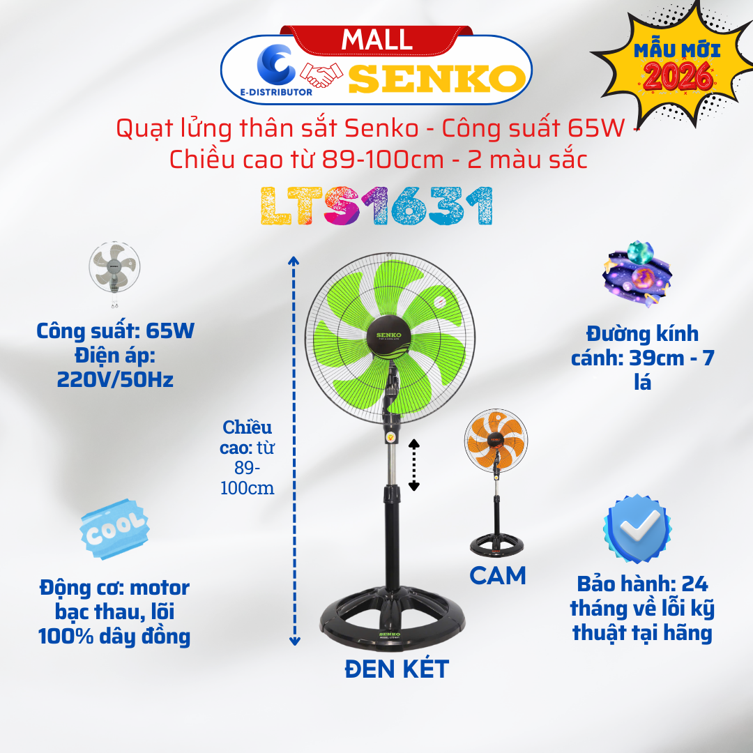 [HỎA TỐC] Senko Quạt lửng thân sắt LTS1631 - Công suất 65W - Mã mới thay thế LTS1636
