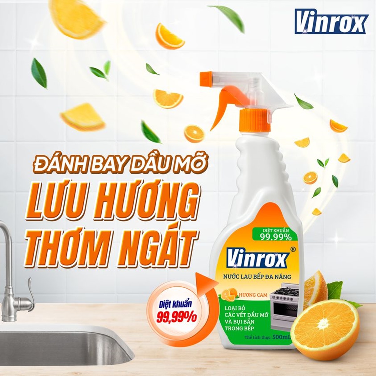 Nước Lau Bếp Đa Năng Tẩy Dầu mỡ, Sáng bóng Hiệu quả VINROX APKC 500ml