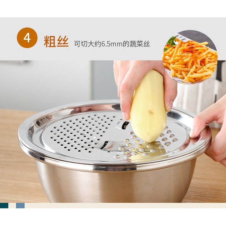 Bộ bào nạo rau củ đa năng kiêm rổ và chậu inox cao cấp