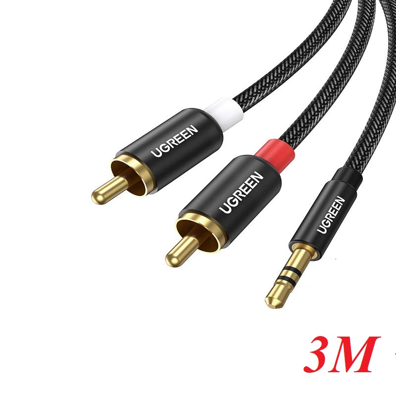Ugreen 60242 3m cáp 3.5mm ra 2rca hoa sen âm thanh stereo bọc nhôm chống nhiễu màu đen av116 60242