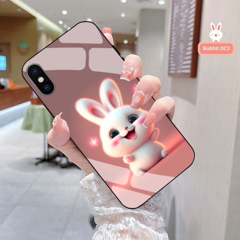 Ốp Lưng iρhone X, XR, XS, XSMAX Mặt Kính Hình Thỏ CuTe Ngộ Nghĩnh, Phiên Bản Mới