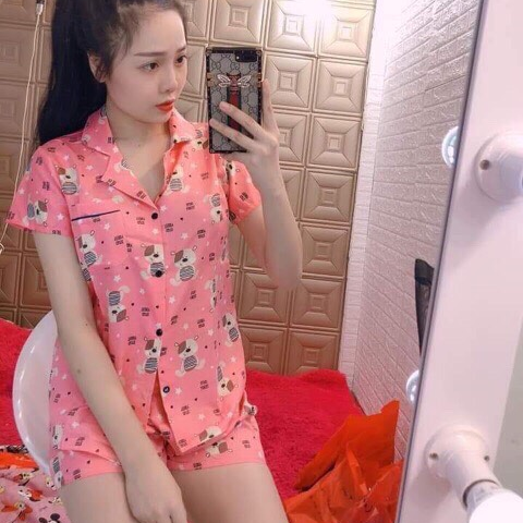 Nguyen Nam Fashion XẢ SỐC Đồ Bộ Pijama Tay Ngắn Quần Cộc Vải Kate Lụa Mềm Mịn Viền Bèo Siêu Xinh 43-50kg