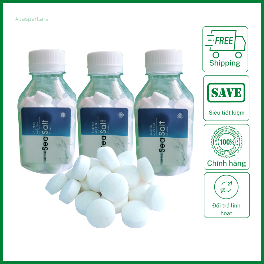 [COMBO 3 HỘP] Viên Muối Tinh SEASALT NaCl 0,9% - Nước Muối Súc Họng Ngày - Tự Pha Dung Dịch Nước Muối Sinh Lý Dễ Dàng