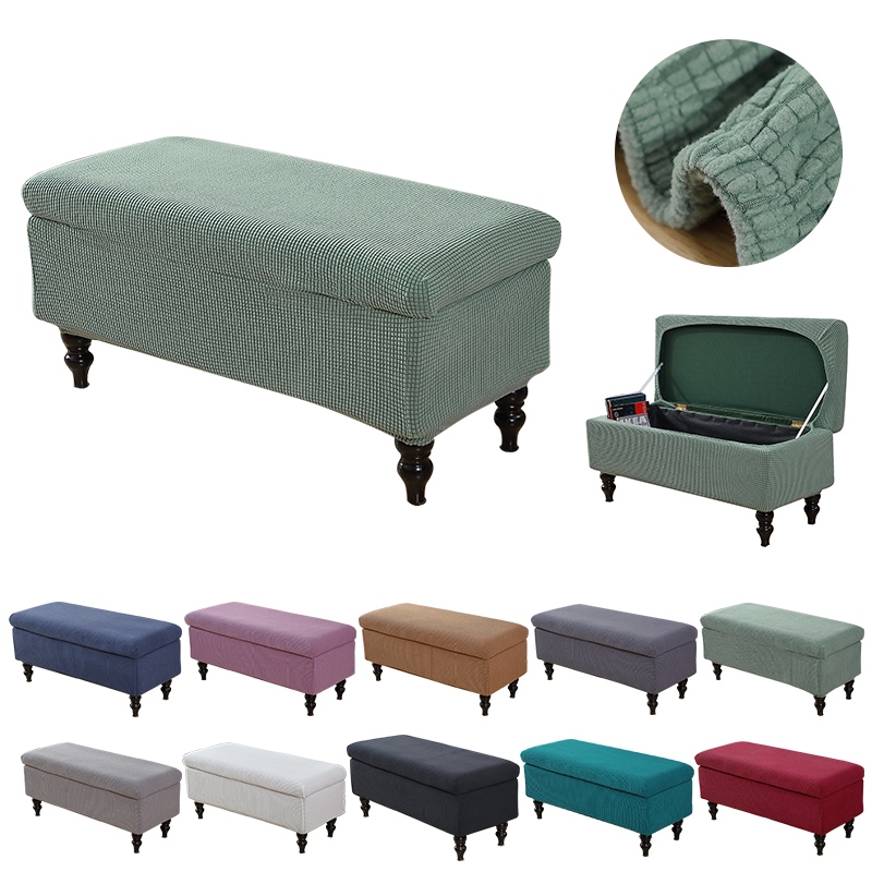 hot！【DT】✺✎  Elastic Footstool Cover Fleece Ottoman Slipcover Protector Rectangular Stool Covers for Room