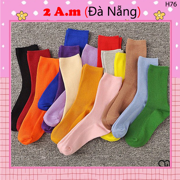 Tất Vớ Cổ Cao Nữ Trơn Nhiều Màu Đẹp Vải Cotton