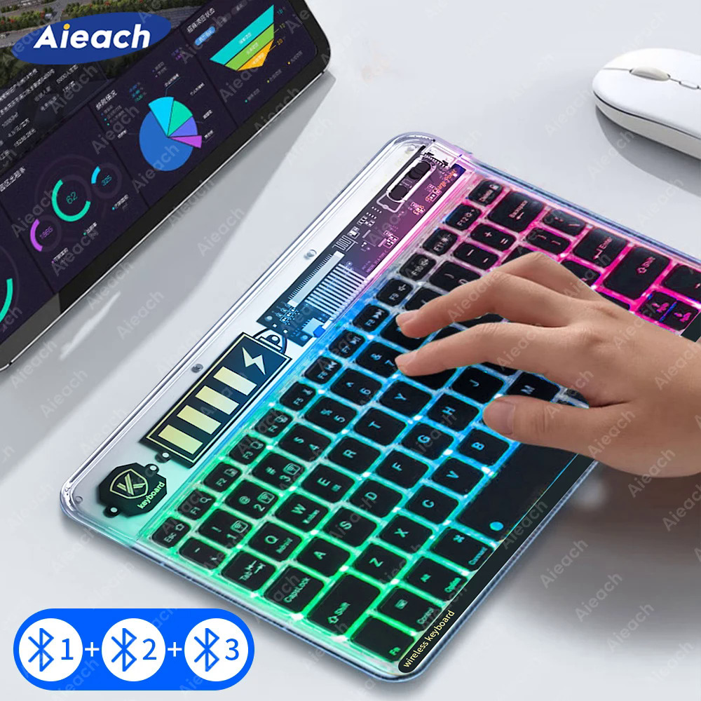 New đèn nền trong suốt máy tính bảng bàn phím cho    Samsung Máy tính bảng điện thoại bàn phím Bluetooth cho Android IOS Windows