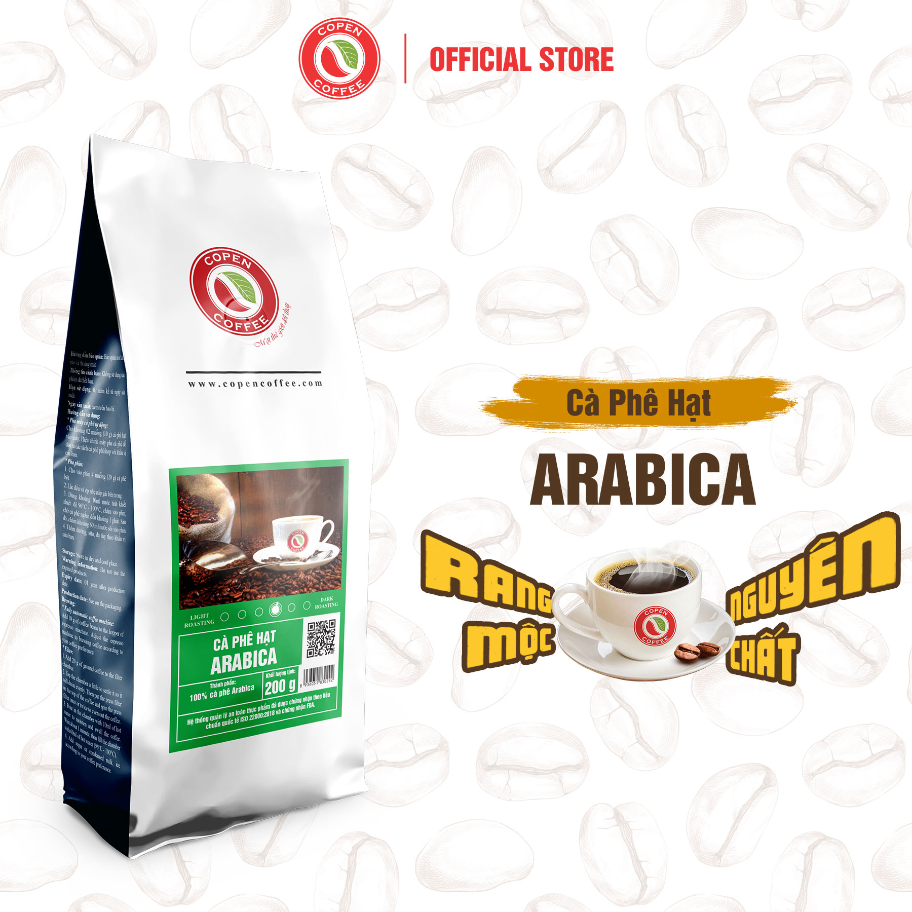  Cà phê hạt Arabica gói 200g  ST  - Rang mộc nguyên chất - Đắng nhẹ chua thanh thơm dịu dài lâu - Pha máy pha phin - Copen Coffee 