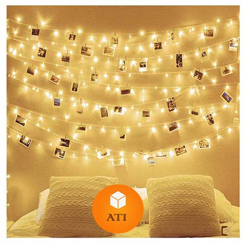 [FREESHIP] Phụ kiện trang trí, phụ kiện treo ảnh: 30 kẹp gỗ, + dây led 8m + 7 móc dán trong suốt