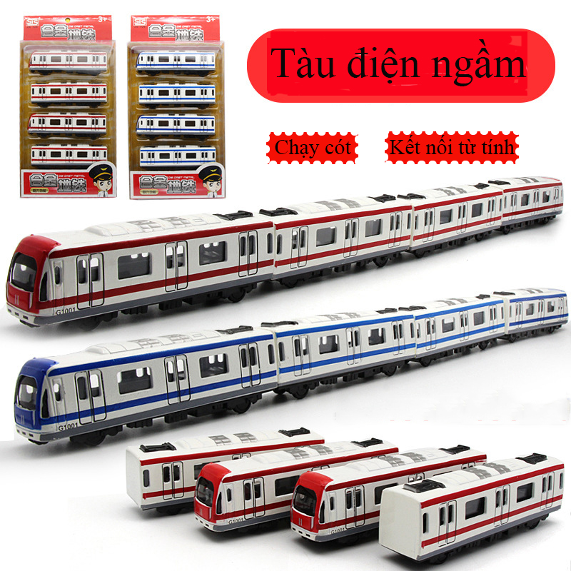 Đồ chơi mô hình tàu điện ngầm KAVY bằng hợp kim gồm 4 toa kết nối từ tính