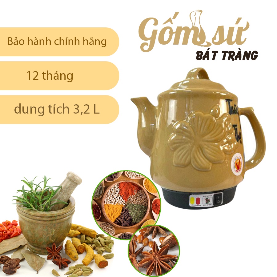 Ấm đun nước sắc thuốc bằng điện trường thọ mai vàng ba-86mv-dung tích 3.2l - bảo hành 12 tháng.