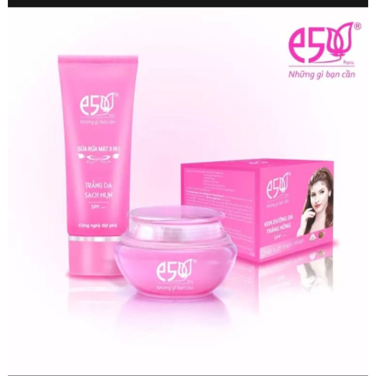 Bộ kem kem e5 dưỡng da trắng hồng 12g và sữa rửa mặt