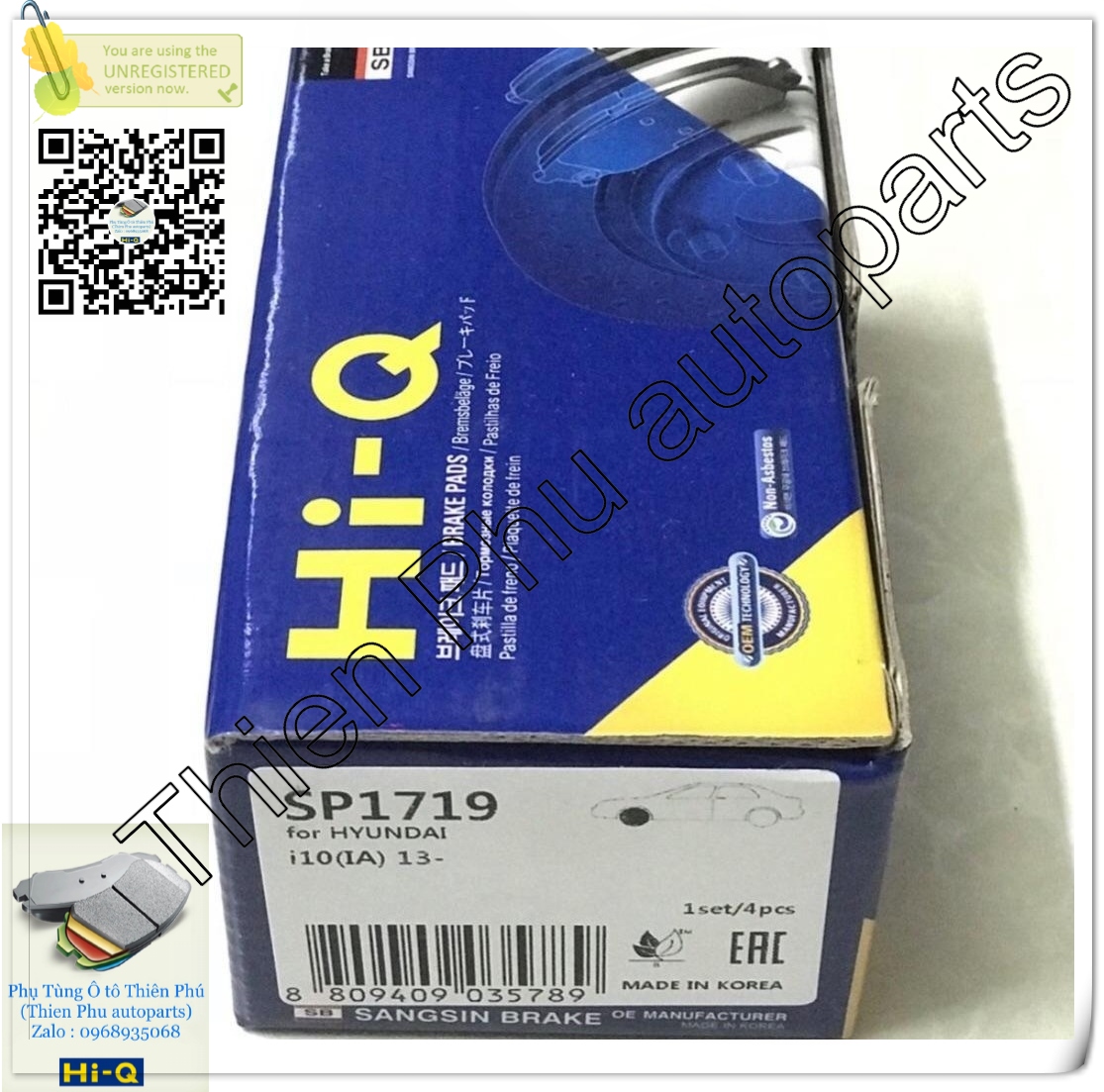 Má phanh chính hãng Hi-Q cho Hyundai Grand i10 ( 2013 - )  - Bố thắng trước. OEM Brake Pad : 58101B4A00