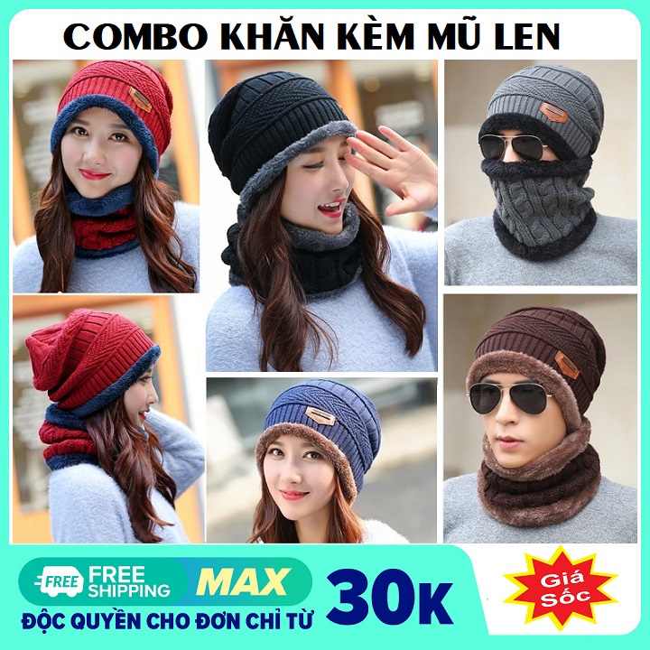 Khăn và mũ len quàng cổ nam nữ mùa đông - Mũ nón len kèm khăn đa năng giữ ấm ,đi phượt, đi xe máy, Mũ lót lông cho bé, nam nữ Hàn Quốc, Cashmere thời trang cho nam nữ