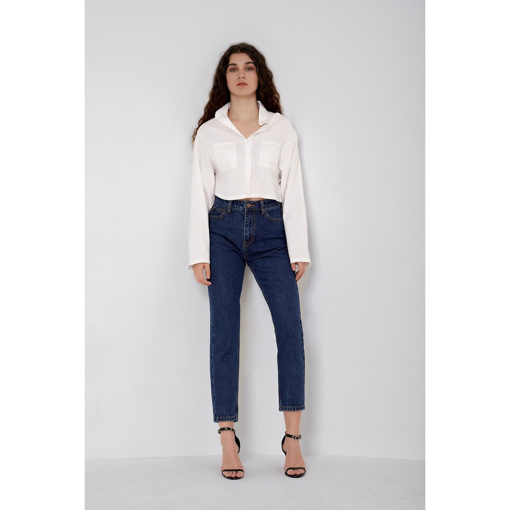 Quần Quần Jeans Lưng Cao Nữ - Momfit Classic Blue