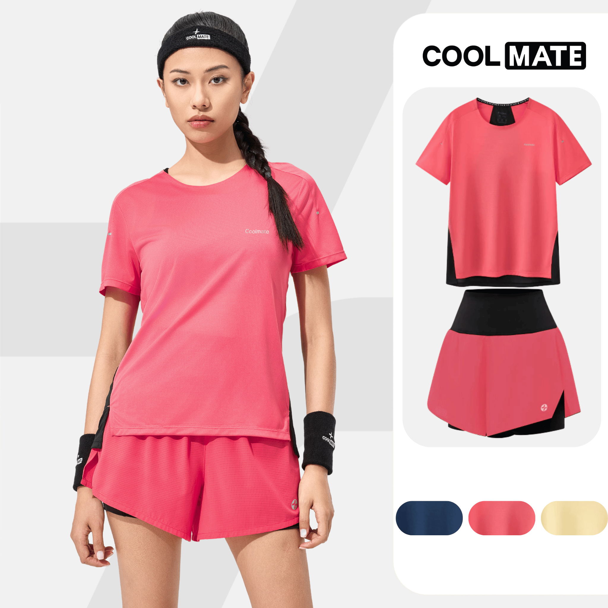 [TẶNG TẤT CỔ TRUNG]Set đồ thể thao nữ chạy bộ, Pickleball Áo Race Tee và quần Race Shorts 2 lớp thoáng mát, nhanh khô - Coolmate Women