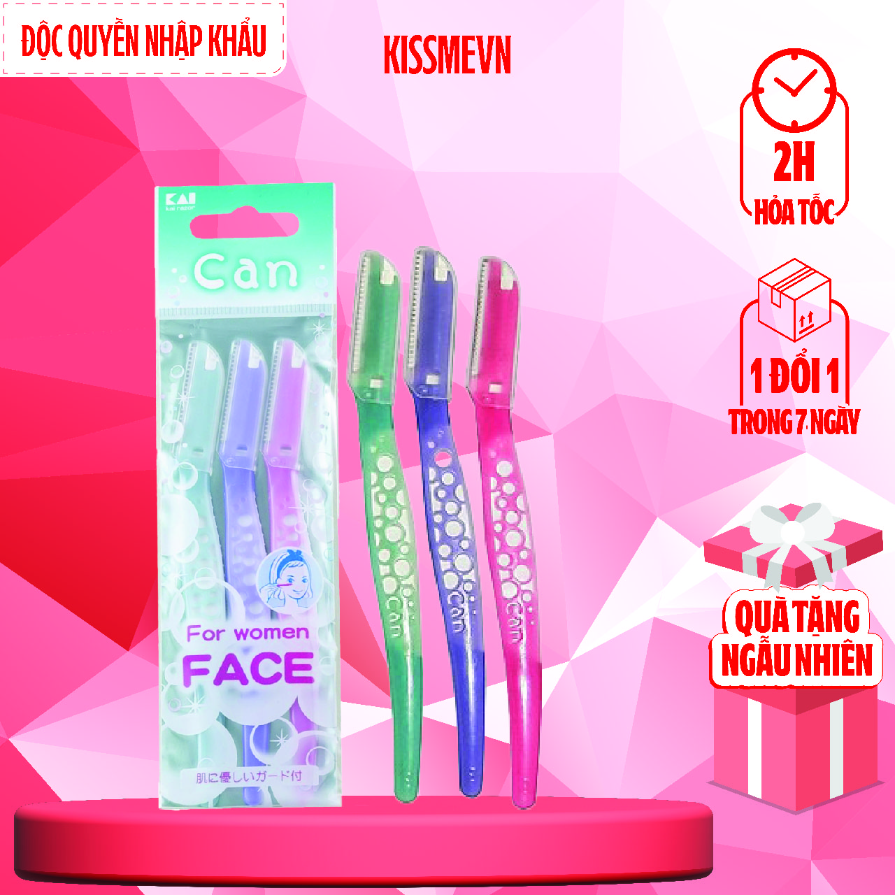 Dao cạo lông mặt cán dài kai razor can face 017811q dành cho nữ set 3 cây