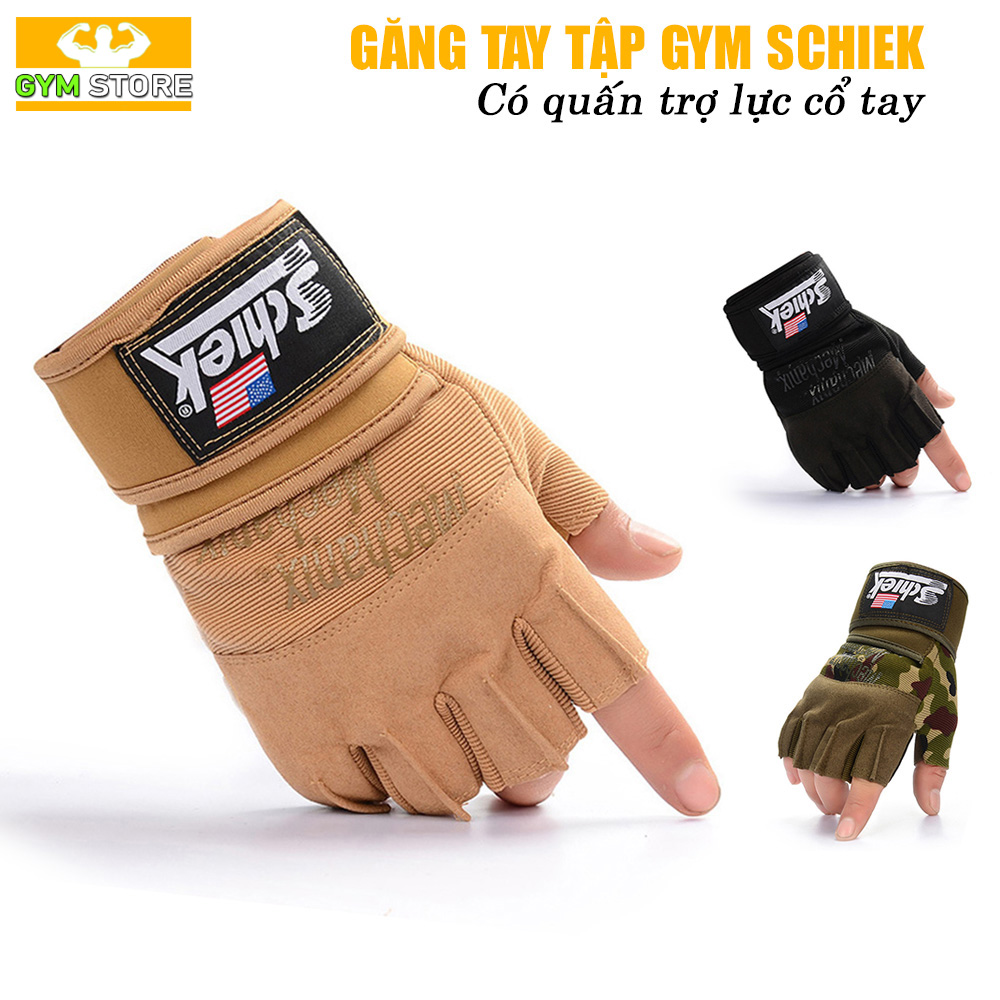 Phụ kiện tập GYM - Găng tay tập gym có quấn cổ tay Schiek - Găng Tay Tập Gym 2 trong 1 - Găng Tay Tập GYM