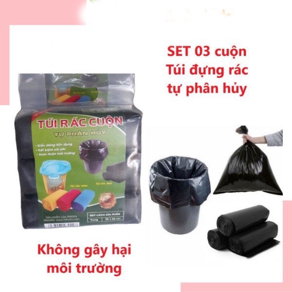 Túi đựng rác , túi nilon đựng rác set 3 cuộn màu đen