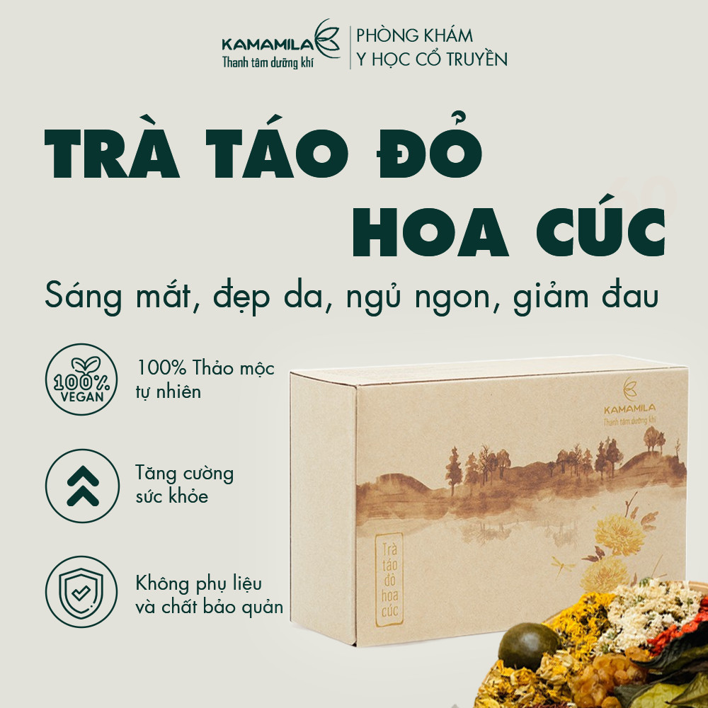 Trà hoa cúc táo đỏ kamamila trà thảo mộc dưỡng nhan thanh nhiệt cơ thể giúp đẹp da, trà detox thanh lọc cơ thể - hộp 20 gói