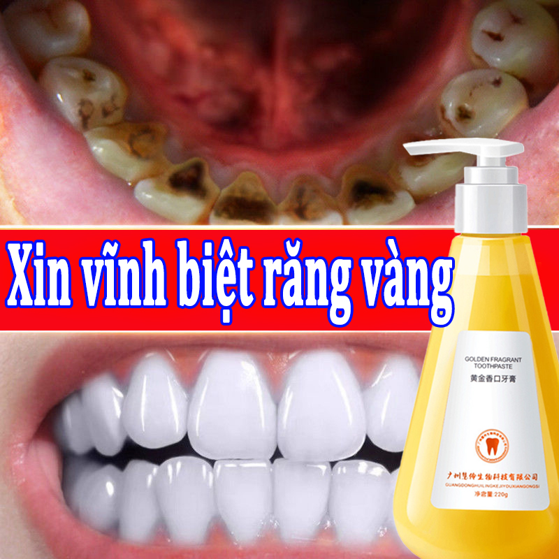 Kem đánh răng-Làm trắng răng-Vàng Quicksand Kem đánh răng 220g Kem đánh răng làm trắng răng Bad Breath Kem đánh răng Giảm sâu răng Nhanh chóng Kem đánh răng Làm trắng, Hơi thở tươi mát, Loại bỏ Răng vàng, Loại bỏ Vết bẩn