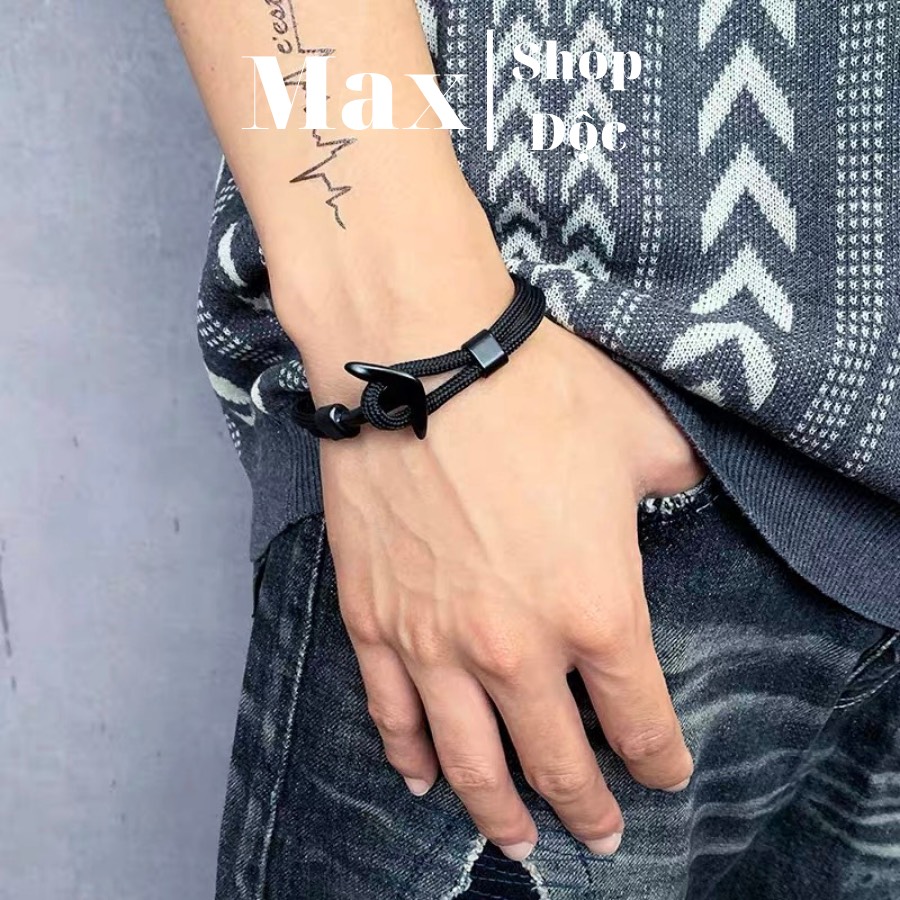 Vòng Tay Mỏ Neo Unisex Dành Cho Nam Nữ Thời Trang Màu Đen Chất Liệu - Vòng tay mỏ neo Maxshopdoc