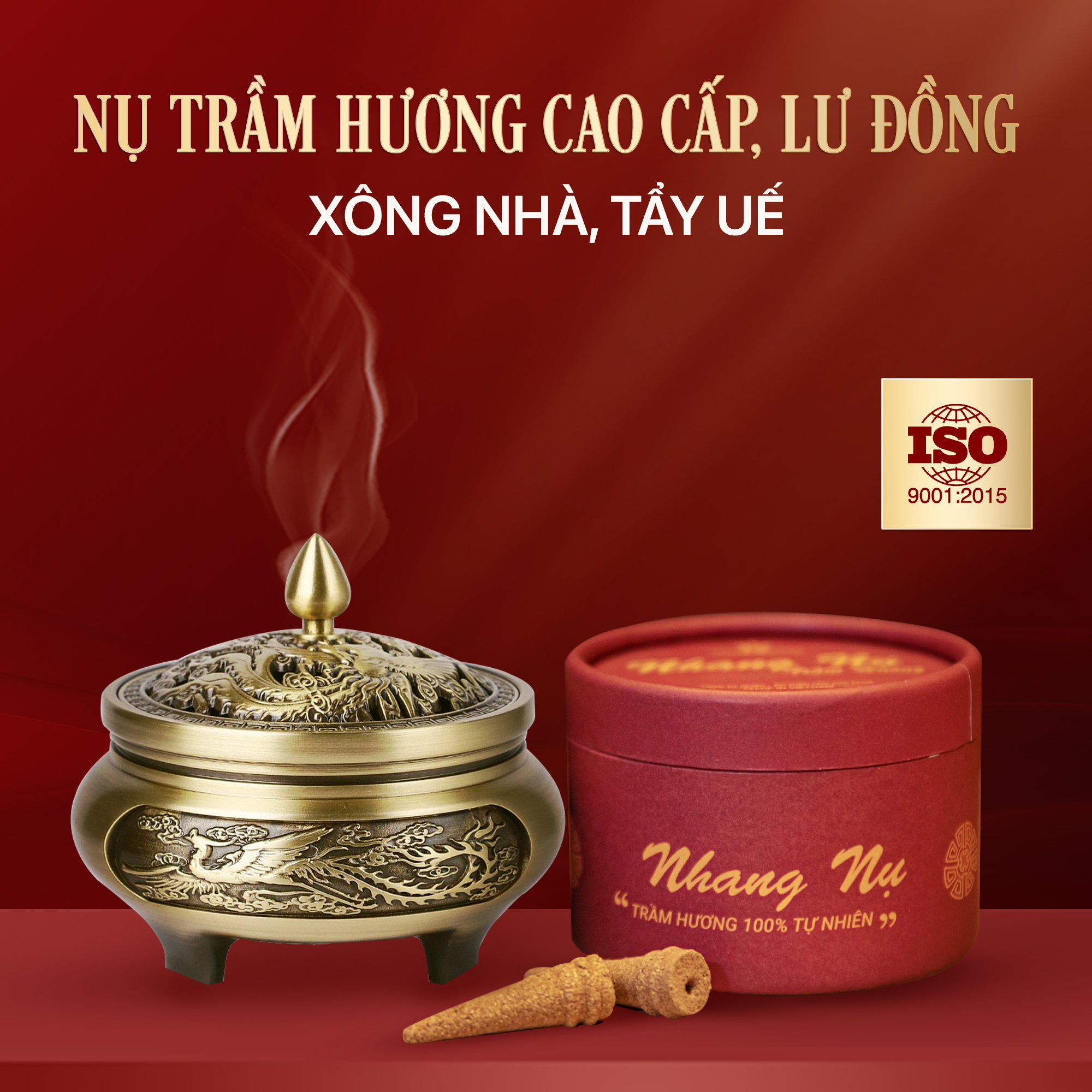 Combo nhang nụ trầm hương cao cấp Thiên Mộc Hương loại 16 năm kèm lư đồng xông trầm thơm nhà, đón tài lộc