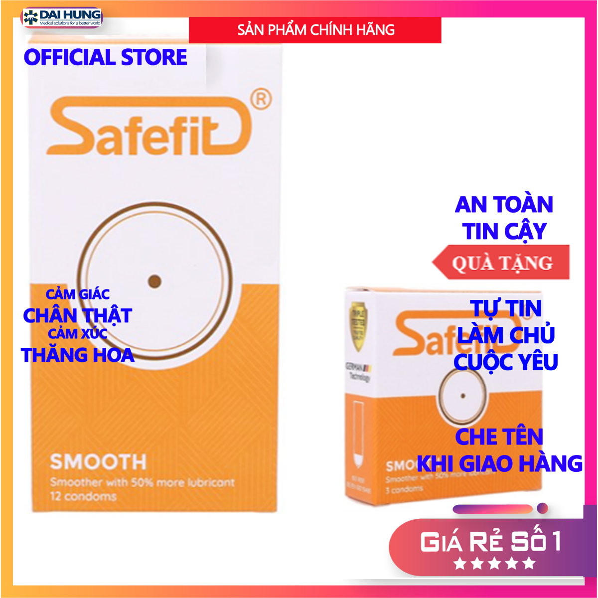 Bao cao su mỏng nhiều chất bôi trơn - safefit smooth - 12 chiếc - 3 chiếc