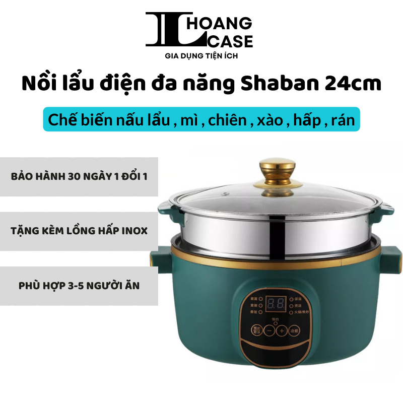 Nồi lẩu điện đa năng siêu chống dính , nồi lẩu SHABAN 24cm chiên , xào , hấp , rán siêu tiện lợi