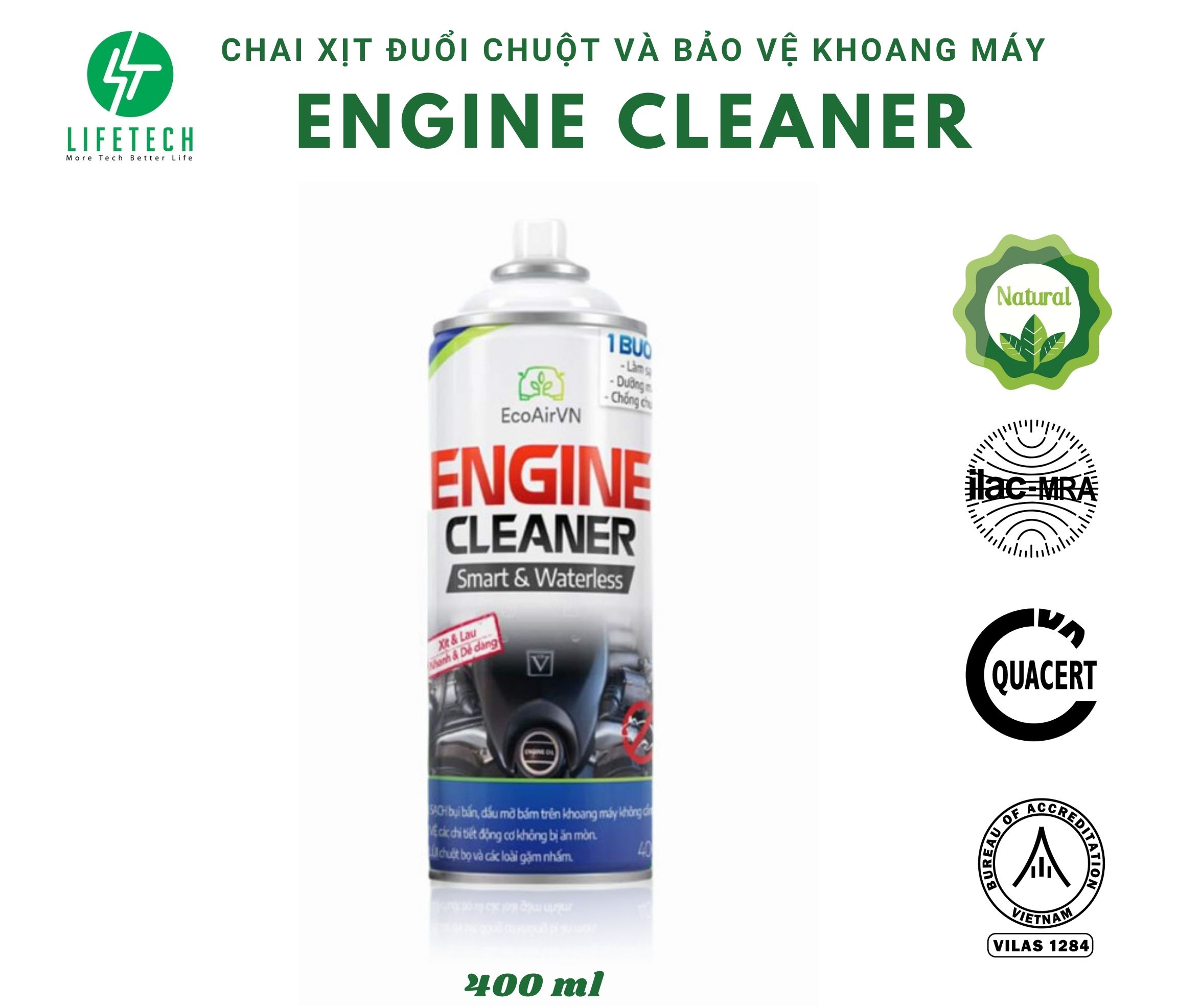 Xịt chống chuột và bảo vệ khoang máy 3 trong 1 Engine Cleaner - EcoAirVN- 400 ml