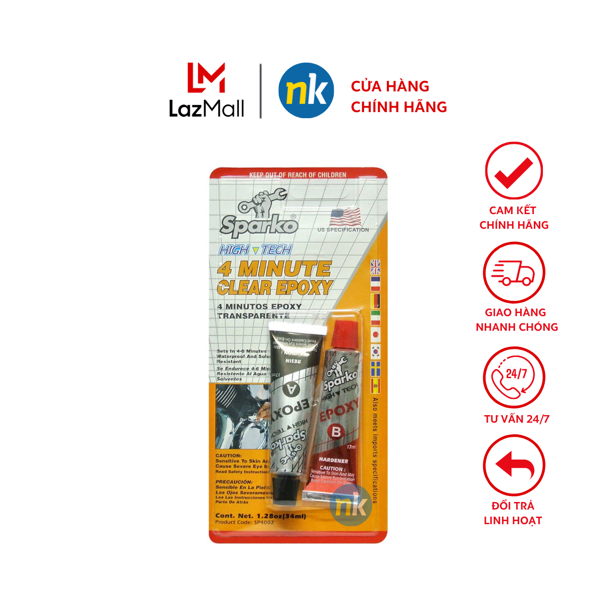 Keo AB Sparko trong 4 Minute Clear Epoxy 34ml