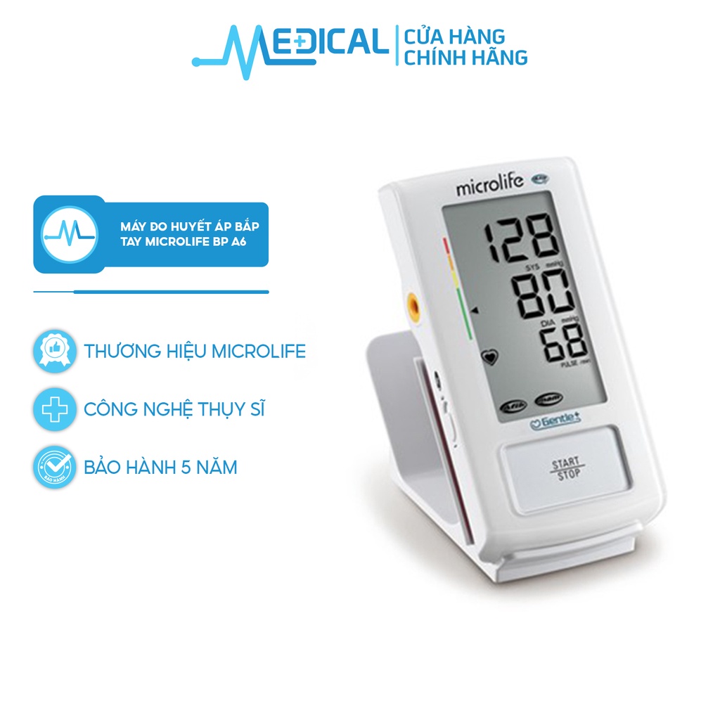 Máy đo huyết áp bắp tay microlife bp a6 basic điện tử cảnh báo đột quỵ - medical