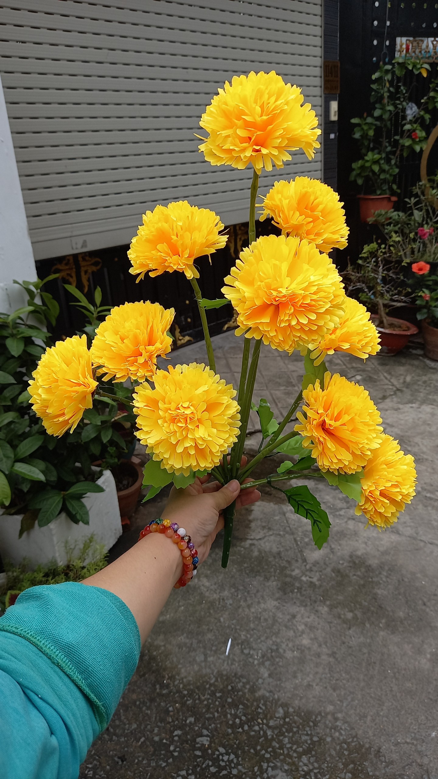 1 Bụi hoa vạn thọ giả 10 bông kích thước 46cm - Hoa giả - Hương Flower