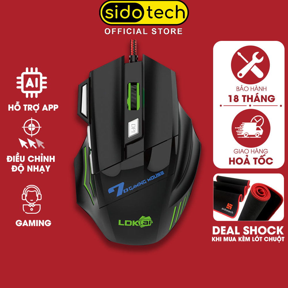 Chuột gaming có dây máy tính SIDOTECH GM10 macro game 7 nút có app công thái học 4 mức chỉnh DPI hỗ trợ combo game liên minh dota bơm Hp nhanh Mu võ lâm auto tap game FPS cs go valorant - Hàng chính hãng