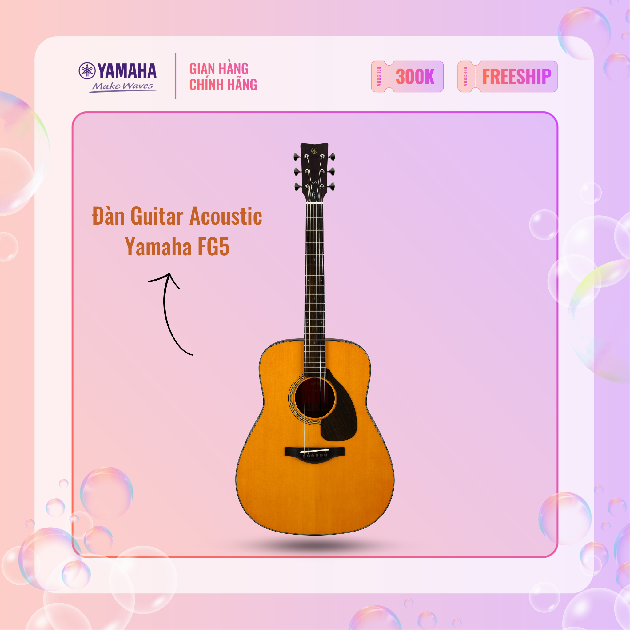 [Trả góp 0%] Đàn Guitar Acoustic YAMAHA FG5 kèm Hardshell case  - Công nghệ A.R.E cộng hưởng âm học truyền tải âm thanh và độ ngân, Made in Japan, bảo hành chính hãng 12 tháng