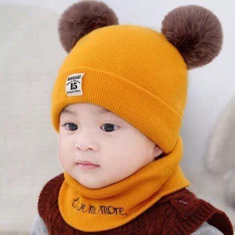 Mũ Len Trùm Đầu Kèm Khăn Choàng Cổ Dễ Thương Cho Bé mũ len cho bé mũ quả bông mũ len từ 4 tháng tuổi đến 5 tuổi cute dễ thương pé xinh