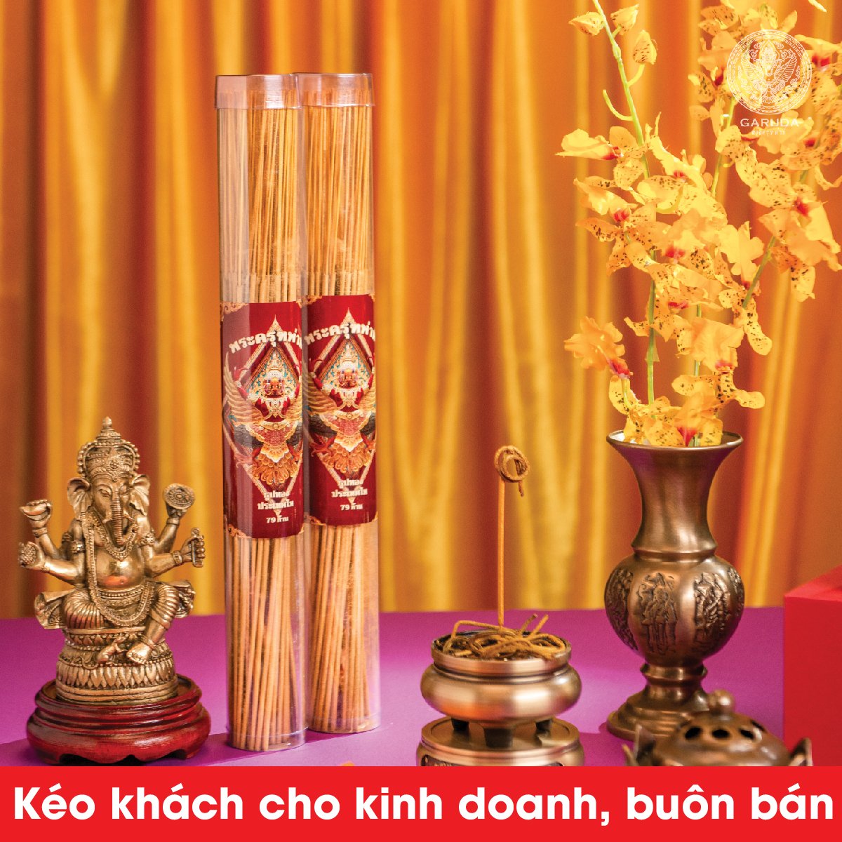 Nhang sạch thần tài Garuda, thắp nhang thơm không khói mùi dễ chịu, nén nhang được ép, thành phần tự nhiên không hóa chất, đảm bảo an toàn sức khỏe, thích hợp cho Phong Thủy, thờ cúng Thần Tài, trang trí Ban Thờ Tổ Tiên