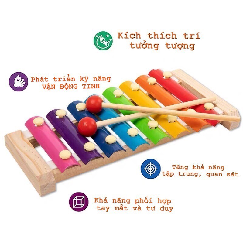 Đồ Chơi Trẻ Em Đàn Xylophone 8 Âm Bằng Gỗ Phát Triển Trí Não Và Cảm Quan Cho Bé Gái Và Trai Từ 1 Tuổi Trở Lên. 2