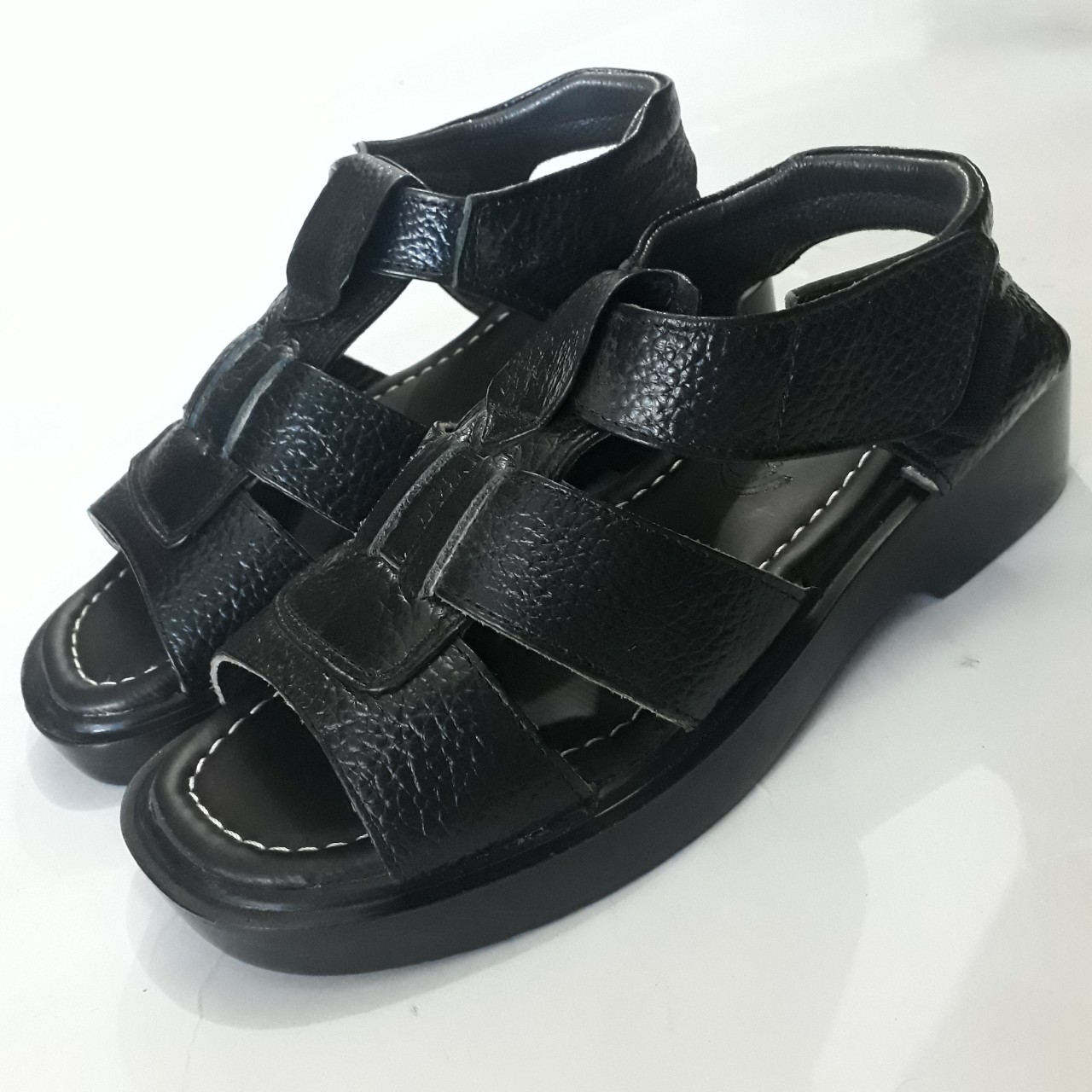 Giày Sandal Nam Da Bò Đế Cao 5cm, Dép Nam Quai Hậu Da Bò Cao Cấp Được May Tay Thủ Công Chân Quai Chắc Chắn HKT Shop SD185