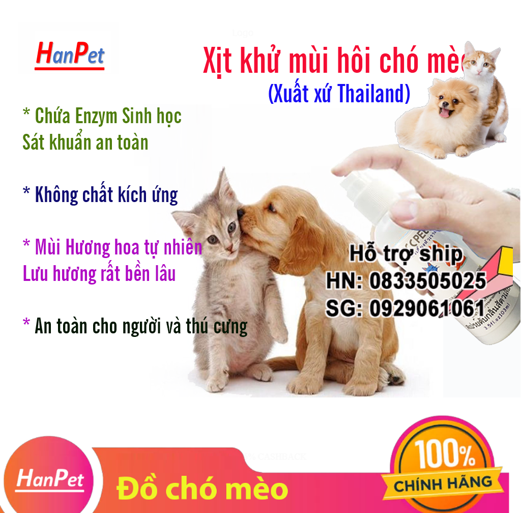 Hanpet - Nước hoa Thú cưng- Xịt khử mùi hôi của chó mèo XC-Pet 100ml khử mùi cơ thể diệt khuẩn môi trường ( 239)