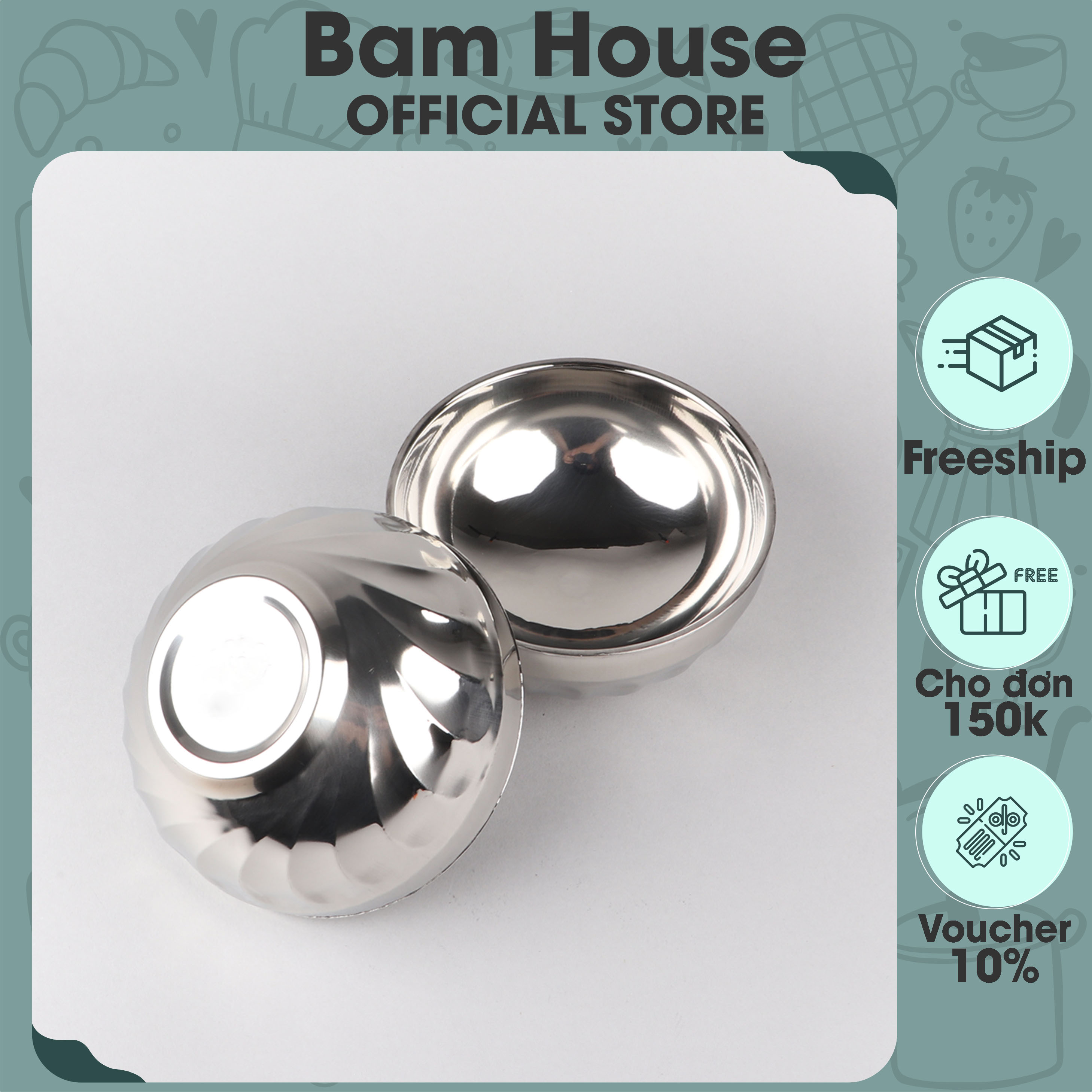 Chén inox 2 lớp Bam House cách nhiệt 12cm cao cấp C01 – Gia dụng bếp