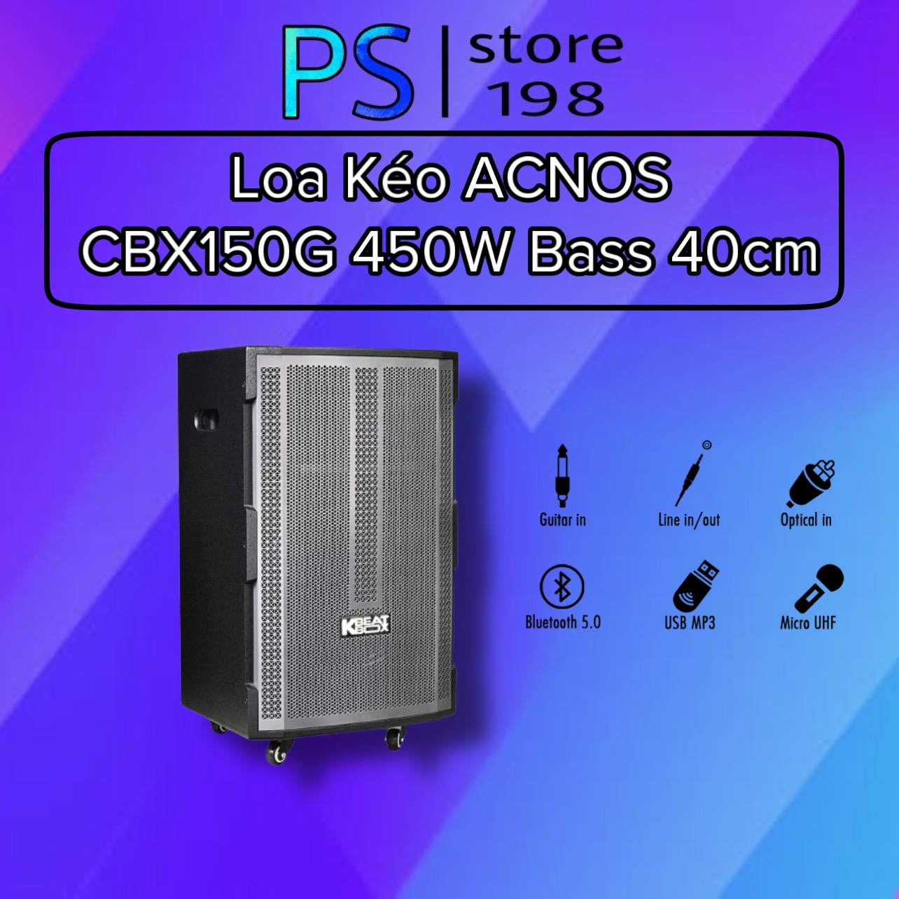 Loa kéo Acnos CBX150G kèm 2 mic 450W Bass 40cm 15