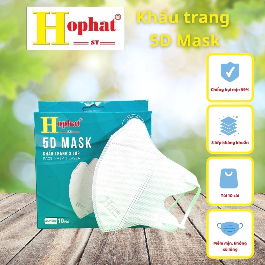 Khẩu trang 5D Hồ Phát - Hộp 10 cái