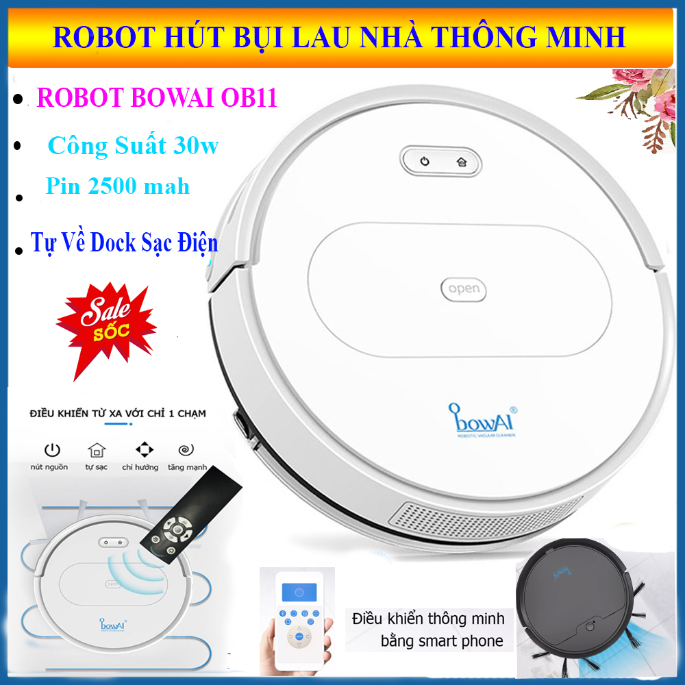Robot Hút Bụi Lau Nhà, Robot Hút Bụi Bowai OB11, Điều Khiển Từ Xa, Tự Sạc Pin, Lập Trình Đường Đi, Dễ Dàng Leo Thềm , Sức Hút Cực Mạnh Hút Sạch Mọi Bụi Bẩn- SALE CỰC SỐC _ MUA NGAY