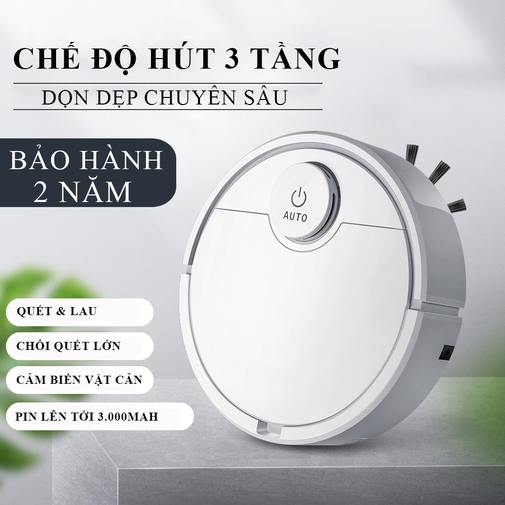 Robot hút bụi lau nhà thông minh, Robot cảm biến thông minh tự động hút- Quét - Lau sạch mọi ngõ ngách, thiết kế đẹp mắt