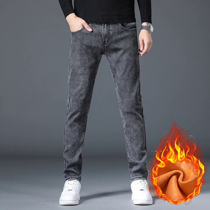 Quần Bò Nam Mùa Đông 2023 dáng ôm vừa vặn ấm áp mới quần denim lông cừu dày cotton thường ngày dễ phối