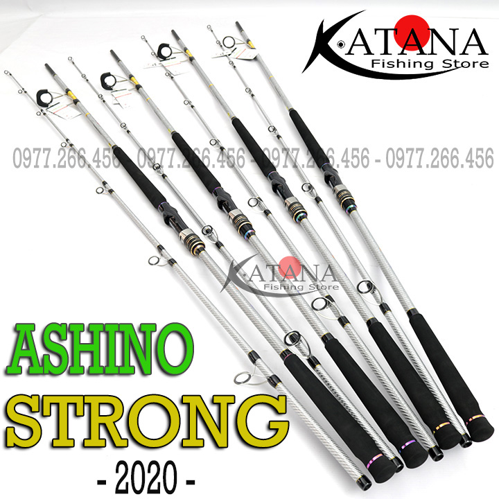 Cần câu Ashino Strong Carbon sọc caro , khoen fuji sic , tải cá 80LB~36kg
