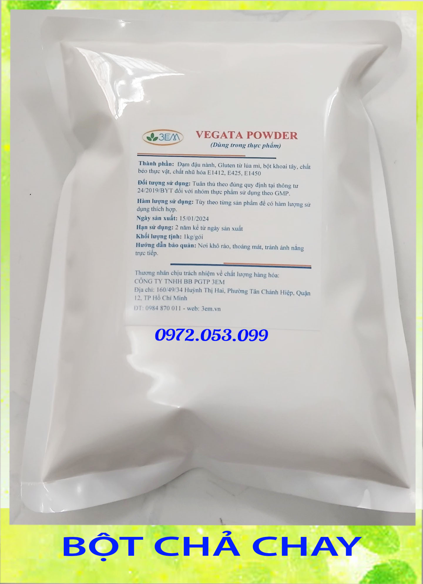 1kg bột sản xuất chả lụa chay- kèm hướng dẫn sản xuất